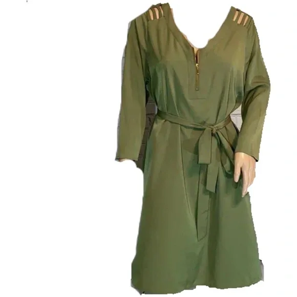 army green shift dress Nili Lotan Lace-Up Mini Dress Army Green Size Extra Small Short Sleeve –  Celebrity Owned main image 0